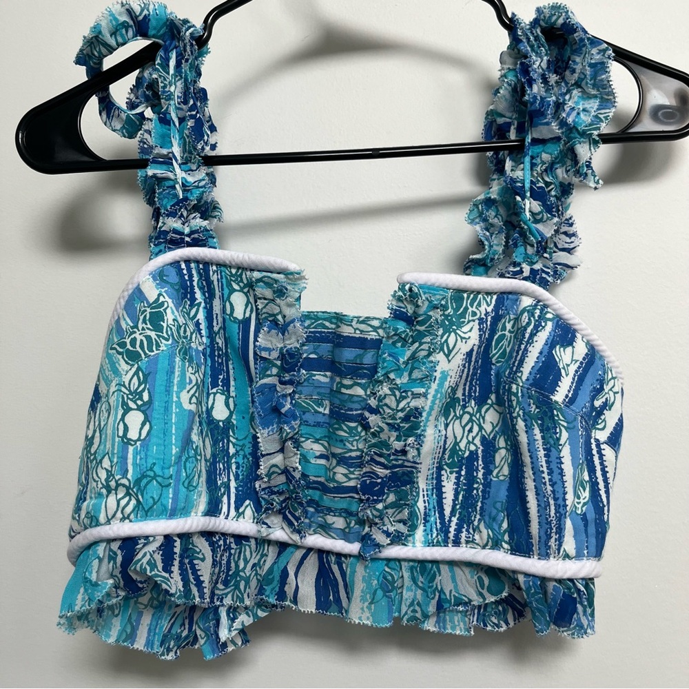 The cutest Poupette St Barth Ariane blue net crop top!